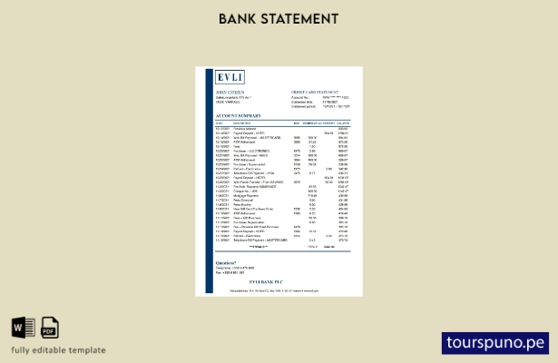 listo para imprimir plantilla de Excel de extracto bancario de Finlandia Evli Ba